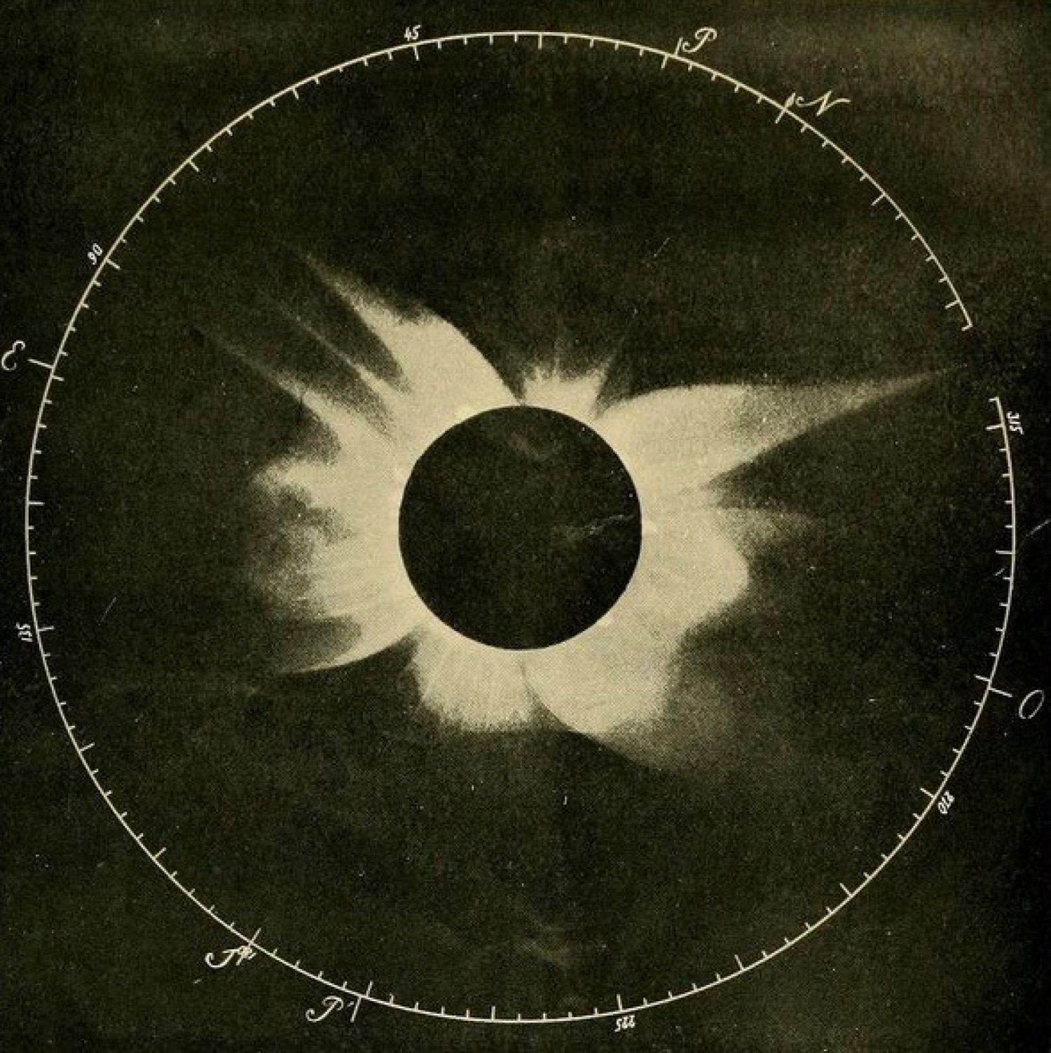Autor desconhecido, «Corona of solar eclipse», 1896. Ilustração in «Problems in astrophysics» de Agnes M. Clerke, 1903