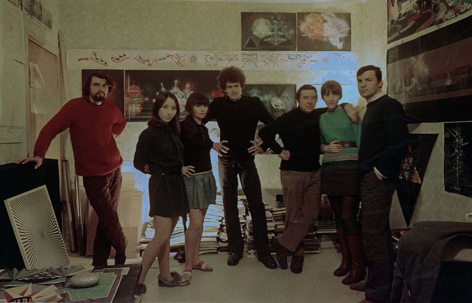 Dvijenie (Movimento): Aleksandr Grigoriev, Francisco Infante, Michel Ragon & Lev Nussberg no atelier em Tchertanovo, 1971