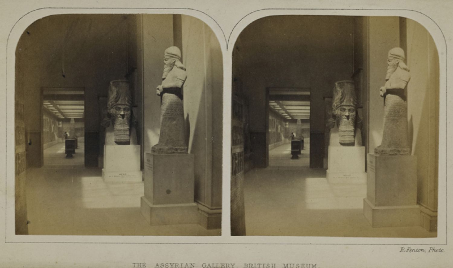 Roger Fenton, «The Assyrian Gallery, British Museum». Stereoscopic pair of photographs, c. 1850s